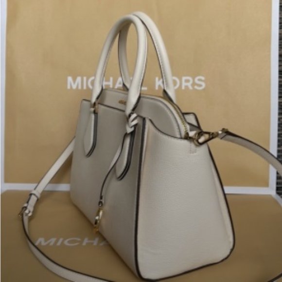 Michael Kors Daria Large Satchel Bag Leather Light Cream - Picture 4 of 16